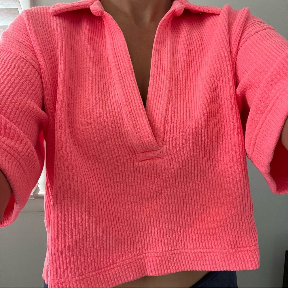Aerie Oversized pink v-neck crop lounge sweater